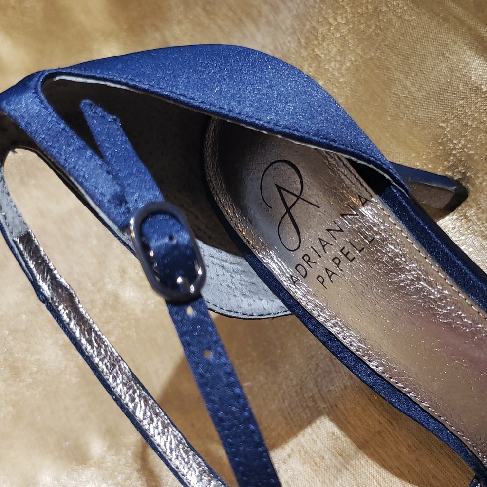 NWoT Adrianna Papell Navy Blue Satin Beaded Pointed Toe Pump, Size 7.5 - Picture 11 of 16